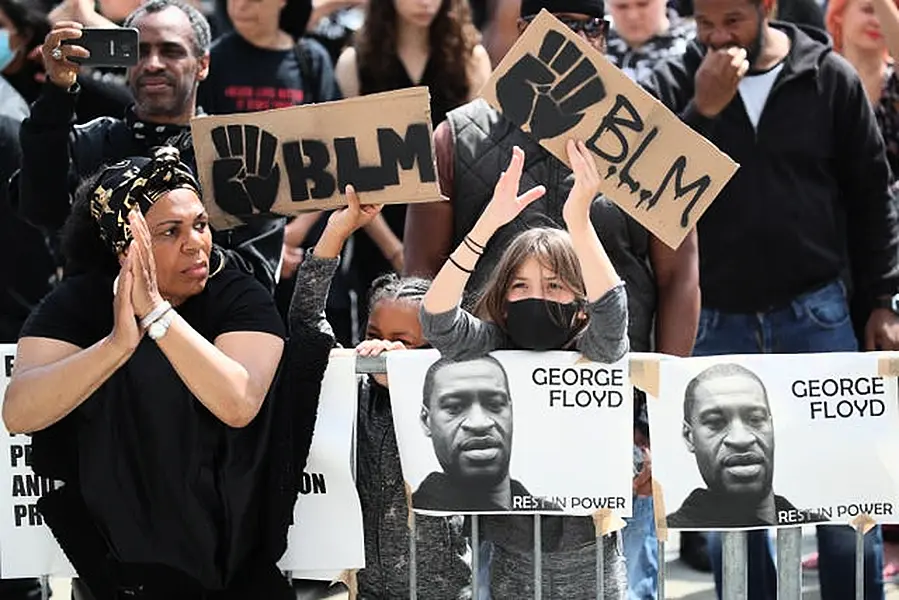 Protesters take part in an event in Leeds following the death of George Floyd