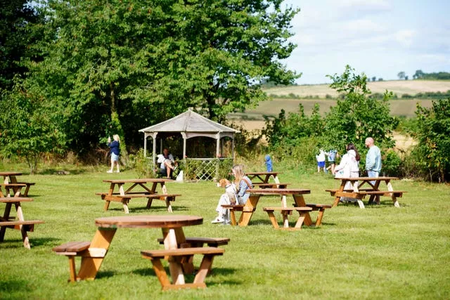 Beer garden with tables