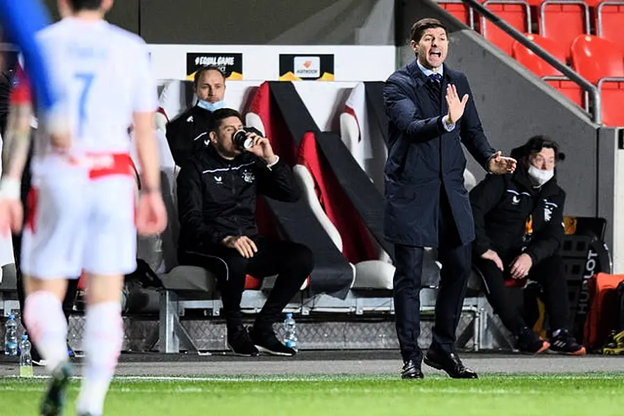 Steven Gerrard on the touchline in Prague