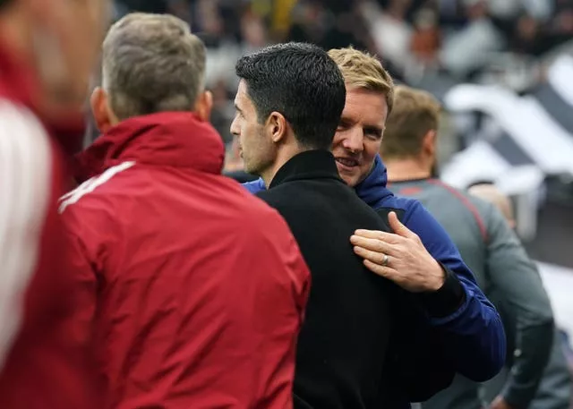 Newcastle head coach Eddie Howe (right) insists there is no bad blood between he and Arsenal manager Mikel Arteta