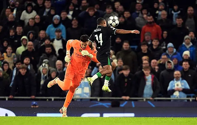 Igor Paixao, right, beats Manchester City goalkeeper Ederson to the ball to set up Feyenoord’s late equaliser