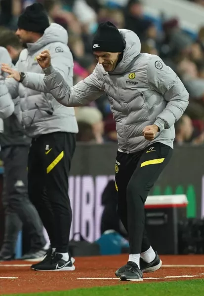 Chelsea manager Thomas Tuchel celebrates Romelu Lukaku's goal