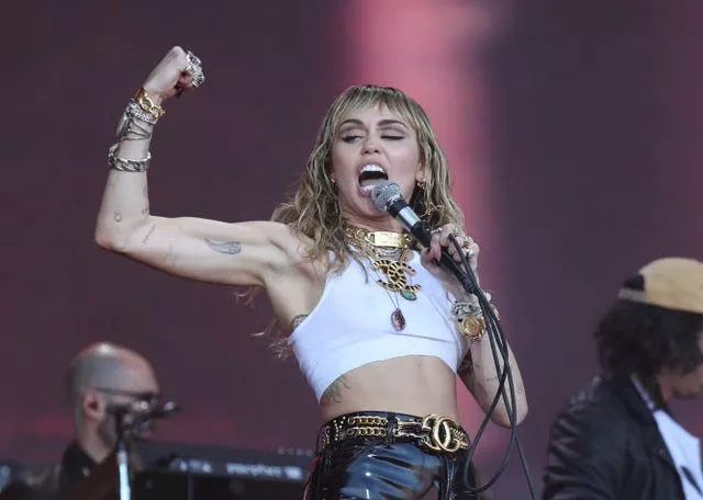 Miley Cyrus performing on the fifth day of the Glastonbury Festival at Worthy Farm in Somerset in 2019 