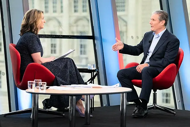 Labour Party leader Sir Keir Starmer is interviewed by Victoria Derbyshire on the BBC's Sunday With Laura Kuenssberg programme 