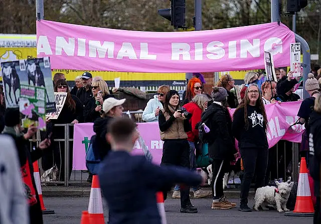 Animal Rising activists protested outside the track