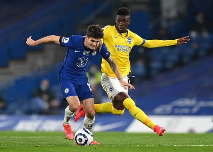 Yves Bissouma, right, made his 30th Premier League appearance of the season in the midweek draw with Chelsea