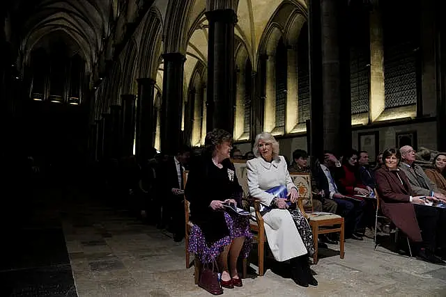 The Queen, centre right, at Salisbury Cathedral in Wiltshire 