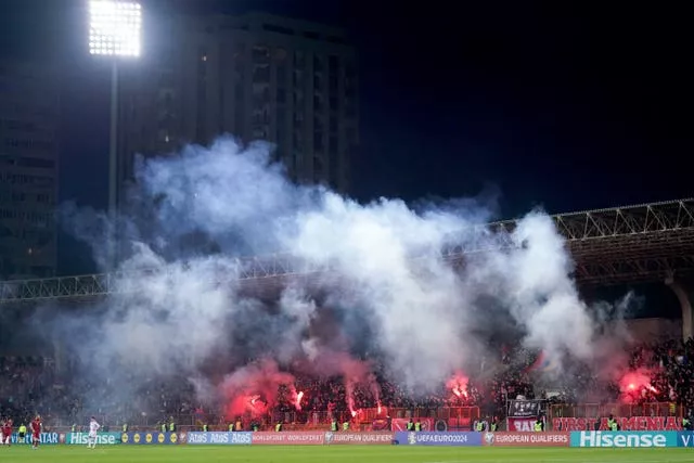 Armenia fans with flares