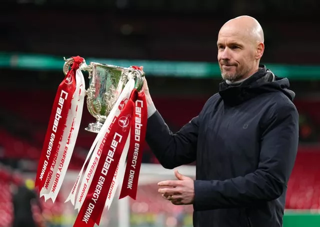 Erik ten Hag lifts the Carabao Cup