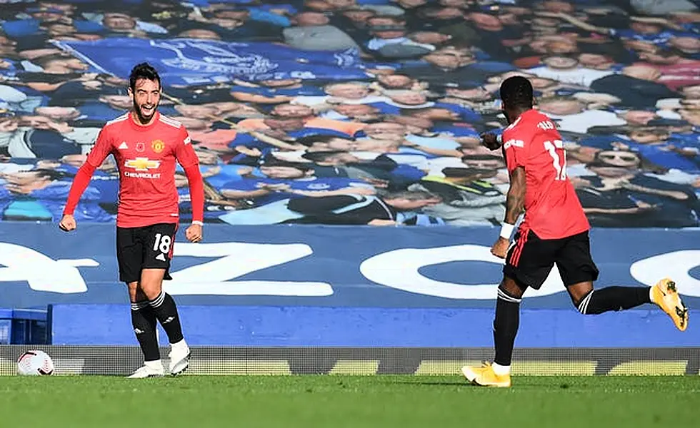 Bruno Fernandes celebrates scoring United's equaliser 