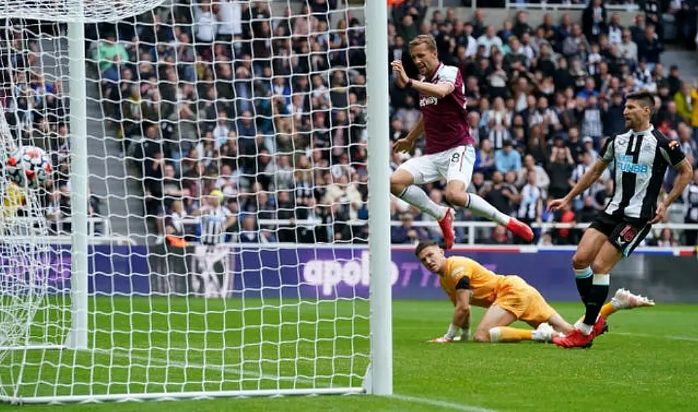 Tomas Soucek scores from the rebound of Michail Antonio's saved spot-kick 