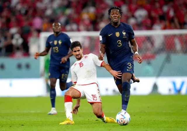 Disasi (right) made his France debut during the 2022 World Cup