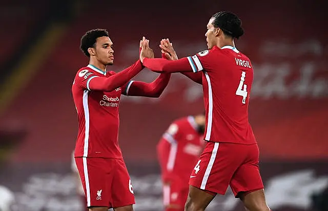 Liverpool’s Trent Alexander-Arnold, left, and Virgil van Dijk