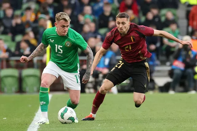 Sammie Szmodics (left) made his senior Republic of Ireland debut against Belgium in March