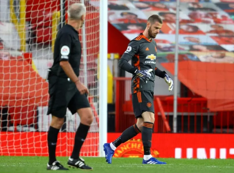 David De Gea after he was beaten by Wilfried Zaha from a retaken penalty 