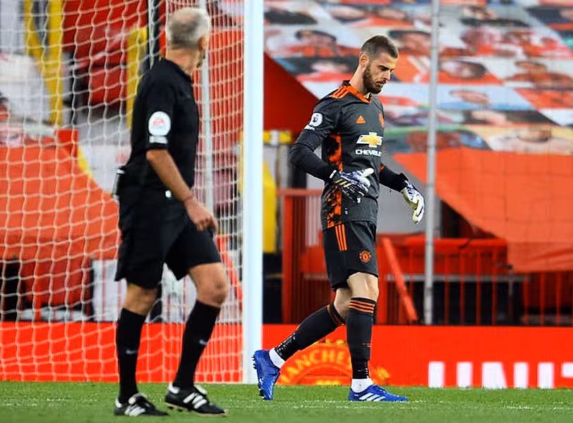 David De Gea after he was beaten by Wilfried Zaha from a retaken penalty