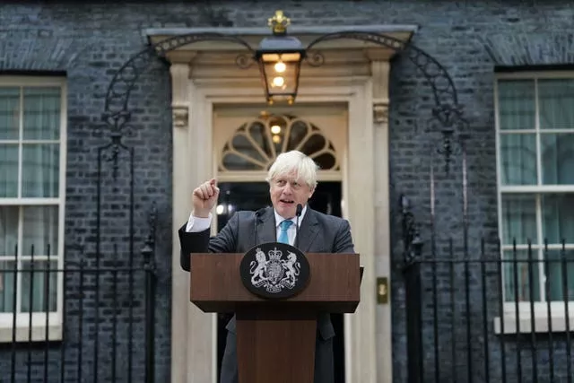 Outgoing prime minister Boris Johnson makes a speech outside 10 Downing Street in 2022 (Stefan Rousseau/PA)