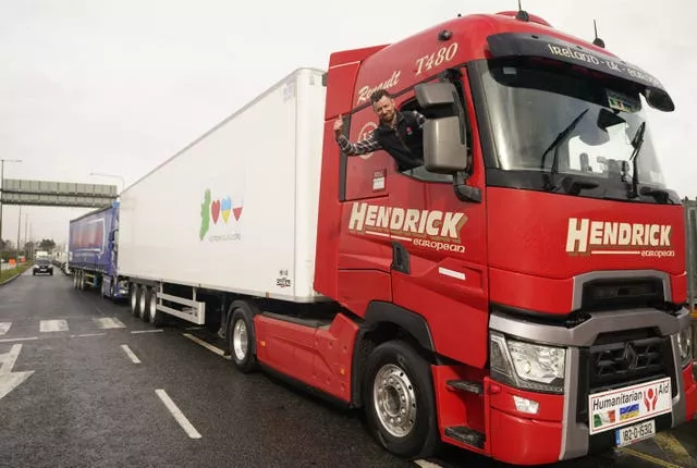 Lorries carrying aid leave Dublin Port