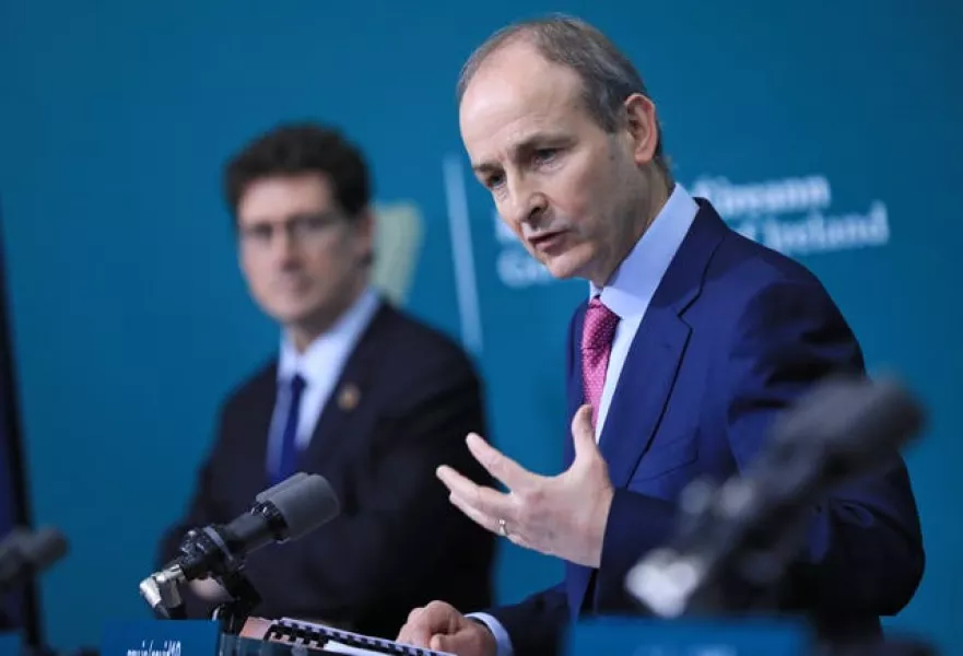 Taoiseach Micheal Martin during a joint press conference at Government Buildings in Dublin