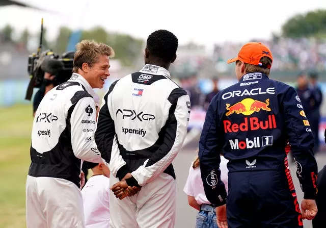 Brad Pitt (left), Damson Idris (Centre) and Max Verstappen (right)