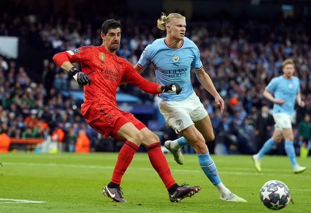 Real Madrid goalkeeper Thibaut Courtois, left, has not made a Champions League appearance since last season's 4-0 semi-final defeat to Manchester City