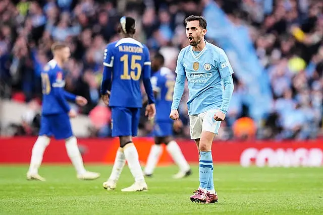 Manchester City’s Bernardo Silva (right) celebrates