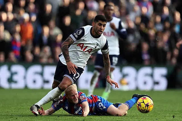 Tottenham Hotspur defender Cristian Romero in action against Crystal Palace