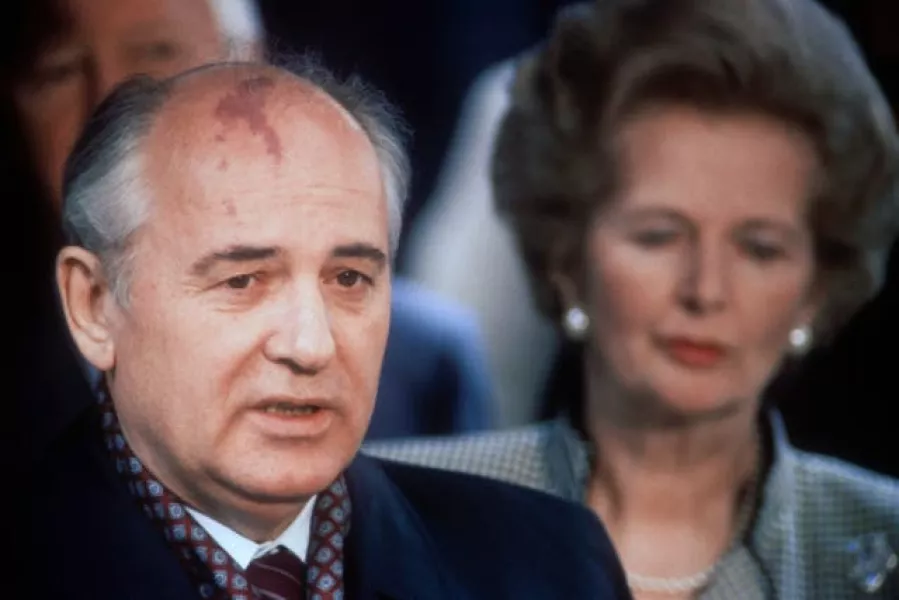 Soviet leader Mikhail Gorbachev speaking outside 10 Downing Street ahead of talks with  Margaret Thatcher, he would later blame the coup plotters for the demise of the USSR (Martin Keene/PA) 