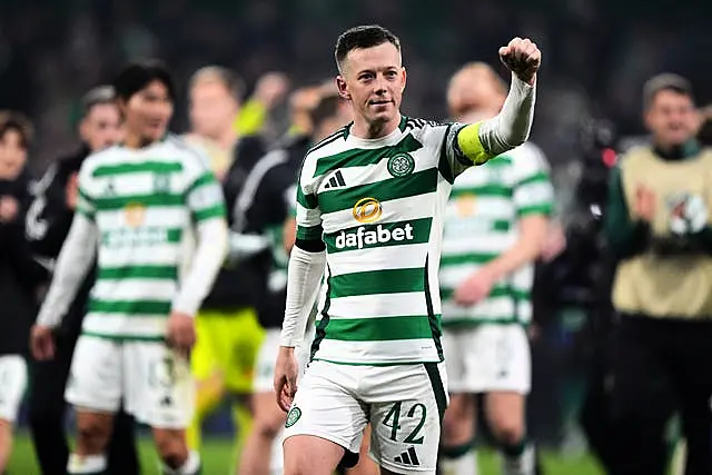 Celtic’s Callum McGregor celebrates his side's Champions League win against Leipzig at Celtic Park