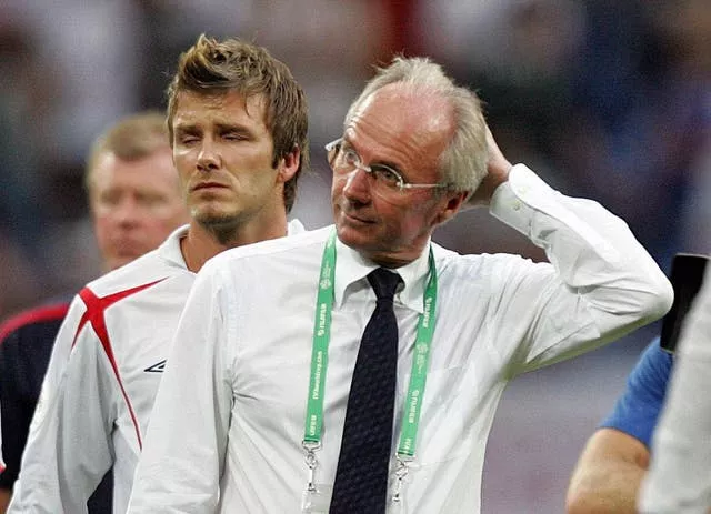 Eriksson, left, and David Beckham after England's defeat in the 2006 World Cup quarter-final (Owen Humphreys/PA)