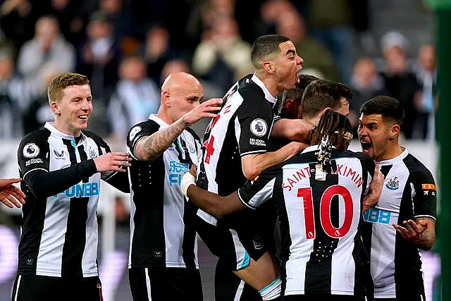 Newcastle celebrate Chris Woods' goal