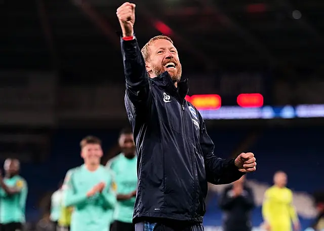 Graham Potter celebrates Brighton's Carabao Cup win over Cardiff last season