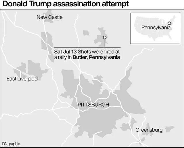 Map showing the location of the assassination attempt on Donald Trump