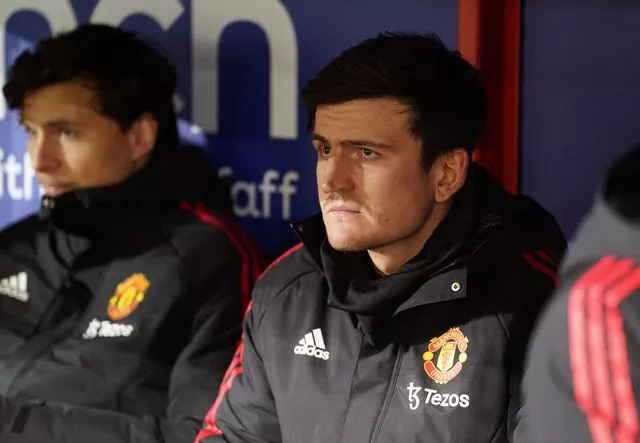 Maguire on the substitutes bench ahead of the match at Crystal Palace on Wednesday