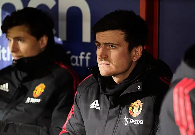 Maguire on the substitutes bench ahead of the match at Crystal Palace on Wednesday