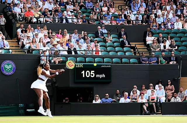 Serena Williams in action on court one in 2019