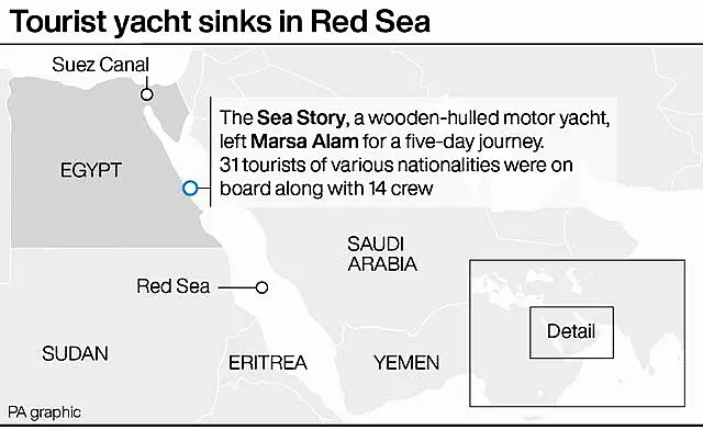 A locator graphic showing where the tourist boat sank