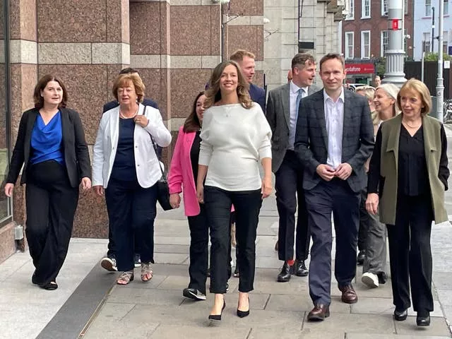 Social Democrats members including leader Holly Cairns walking in Dublin