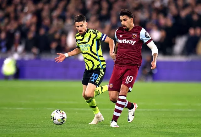 Jorginho (left) captained Arsenal as they lost at West Ham