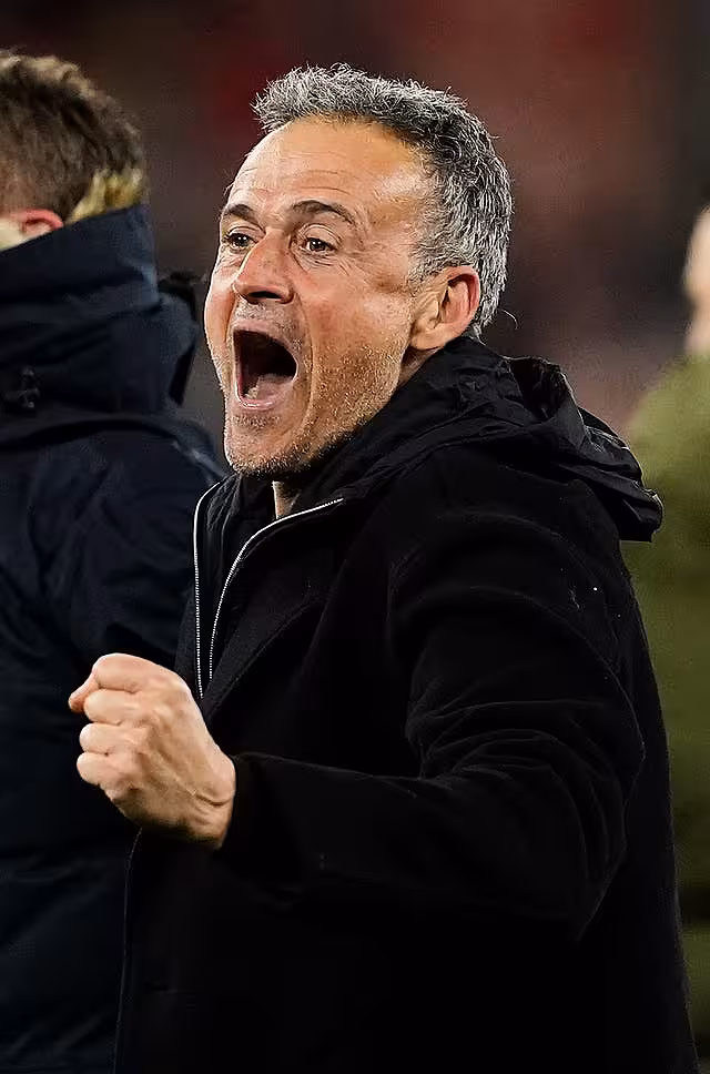Luis Enrique celebrates Paris St Germain's win over Liverpool