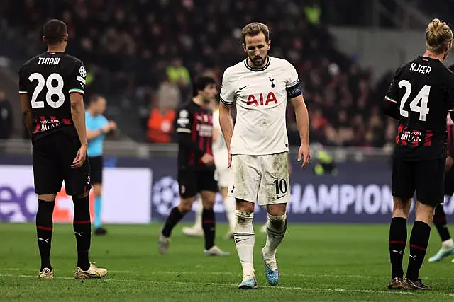 Harry Kane looks despondent during defeat to AC Milan