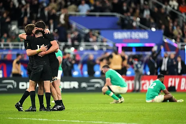 New Zealand celebrate victory over Ireland at the 2023 Rugby World Cup