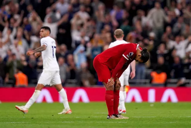 Liverpool’s Virgil van Dijk appears dejected after his side's recent 2-1 defeat at Tottenham 