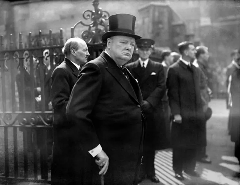 Winston Churchill leaving Westminster Abbey in 1945