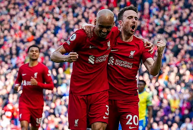 Diogo Jota (right) celebrates scoring