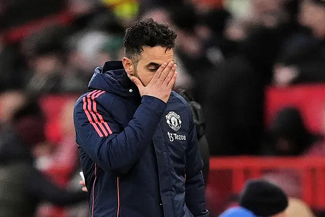 Ruben Amorim reacts during Manchester United's defeat by Bournemouth