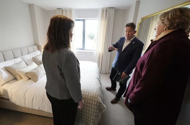 Housing minister Darragh O'Brien views a show house at the Churchfields housing development in Mulhuddart, Dublin