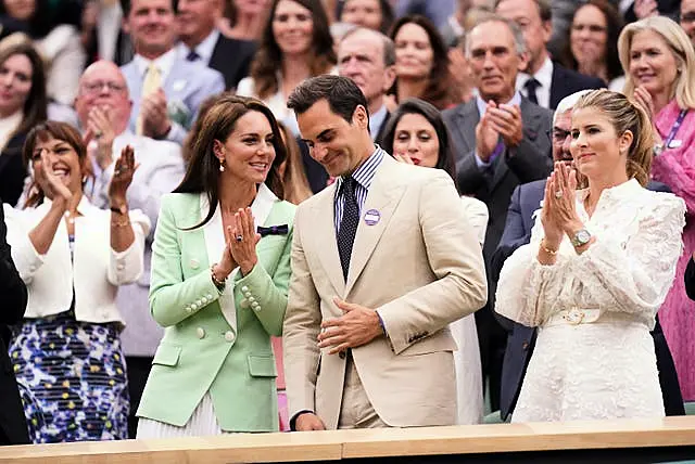 The Princess of Wales alongside Roger Federer in the royal box at Wimbledon