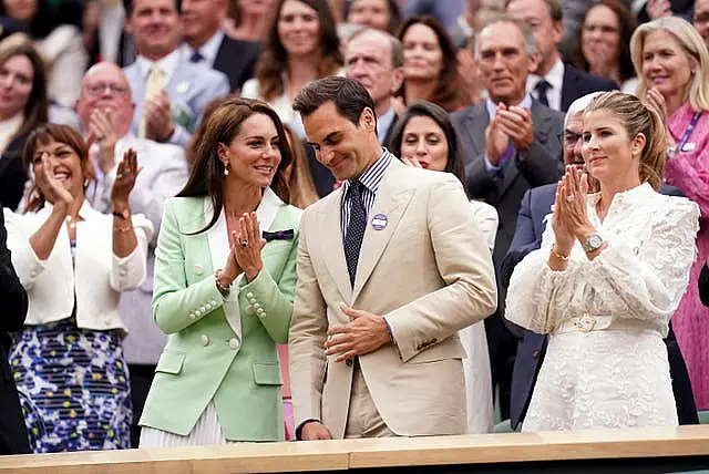 The Princess of Wales alongside Roger Federer in the royal box at Wimbledon