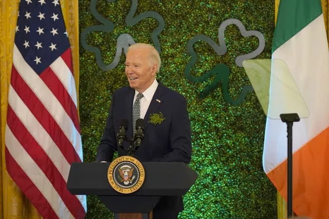 US president Joe Biden speaking during the St Patrick’s Day brunch at the White House